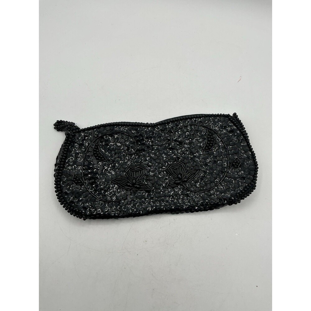 Vintage La Regale Black Beaded Sequin Clutch Purse Made In Japan Evening Bag